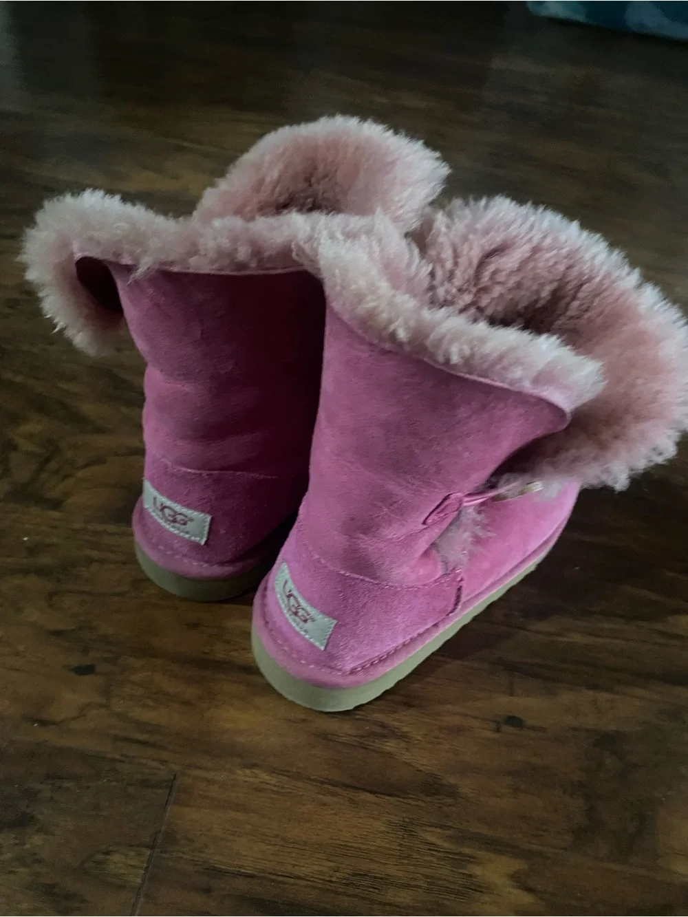 UGG Kids Pink Suede Shearling-Trim Boots